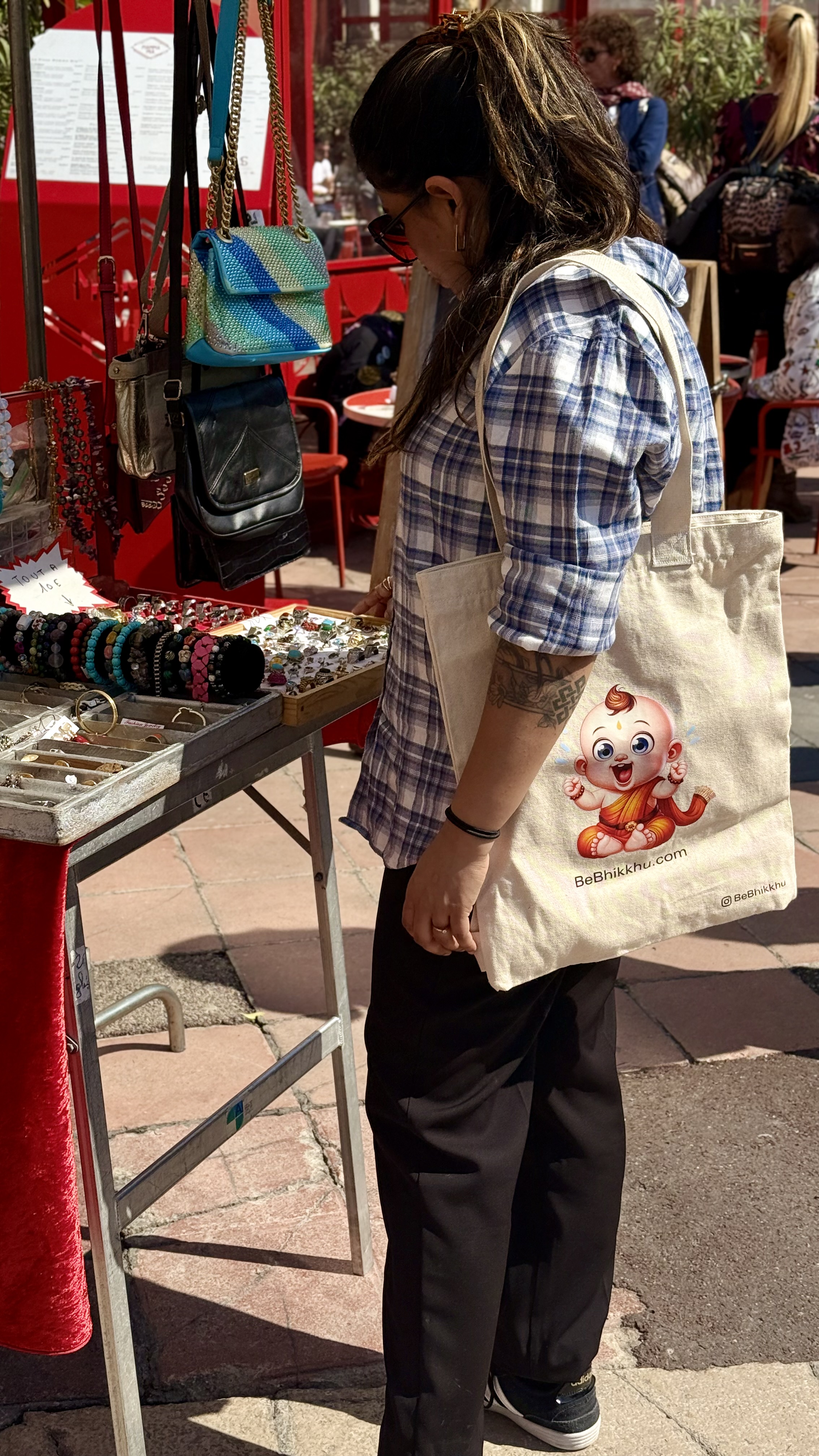 BeBhikkhu bag worn at a street market